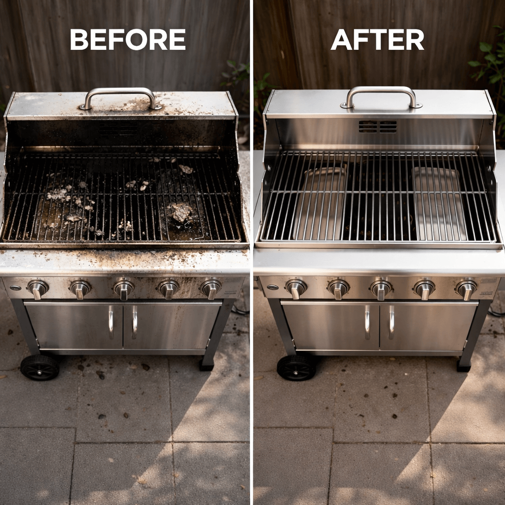 outdoor furniture before-after rinsing with LWQ electric pressure washer