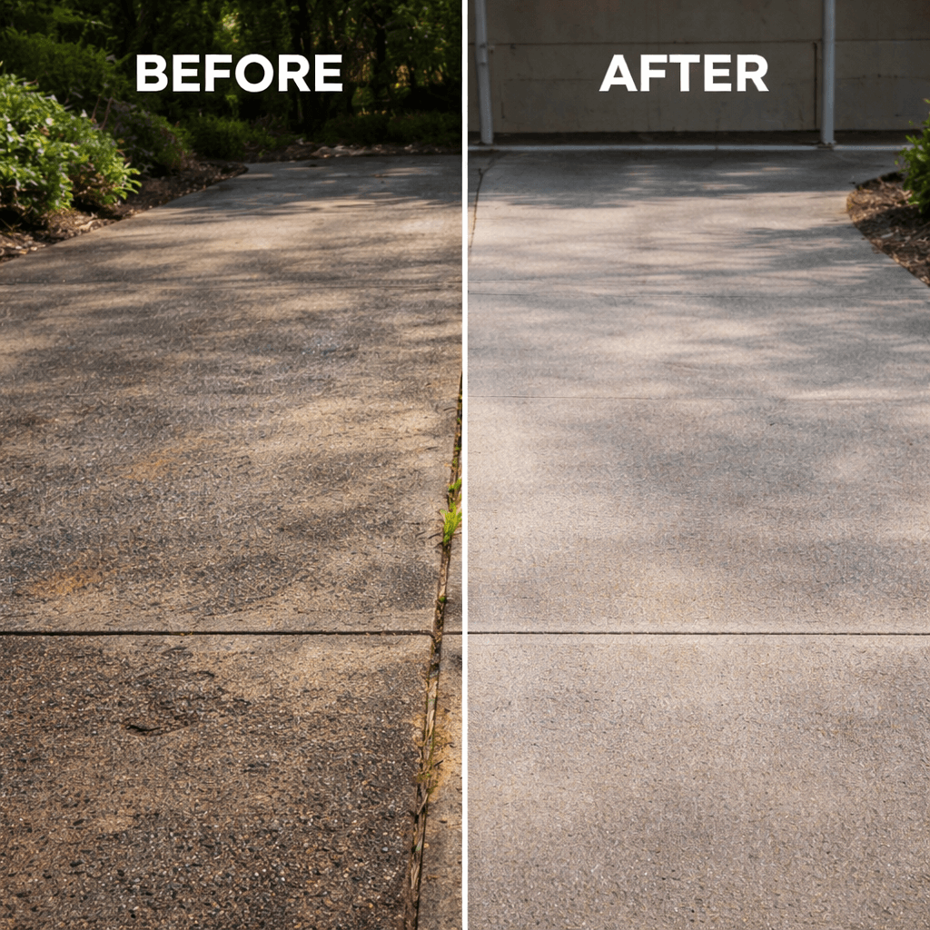 driveway surface before-after cleaning with LWQ pressure washer