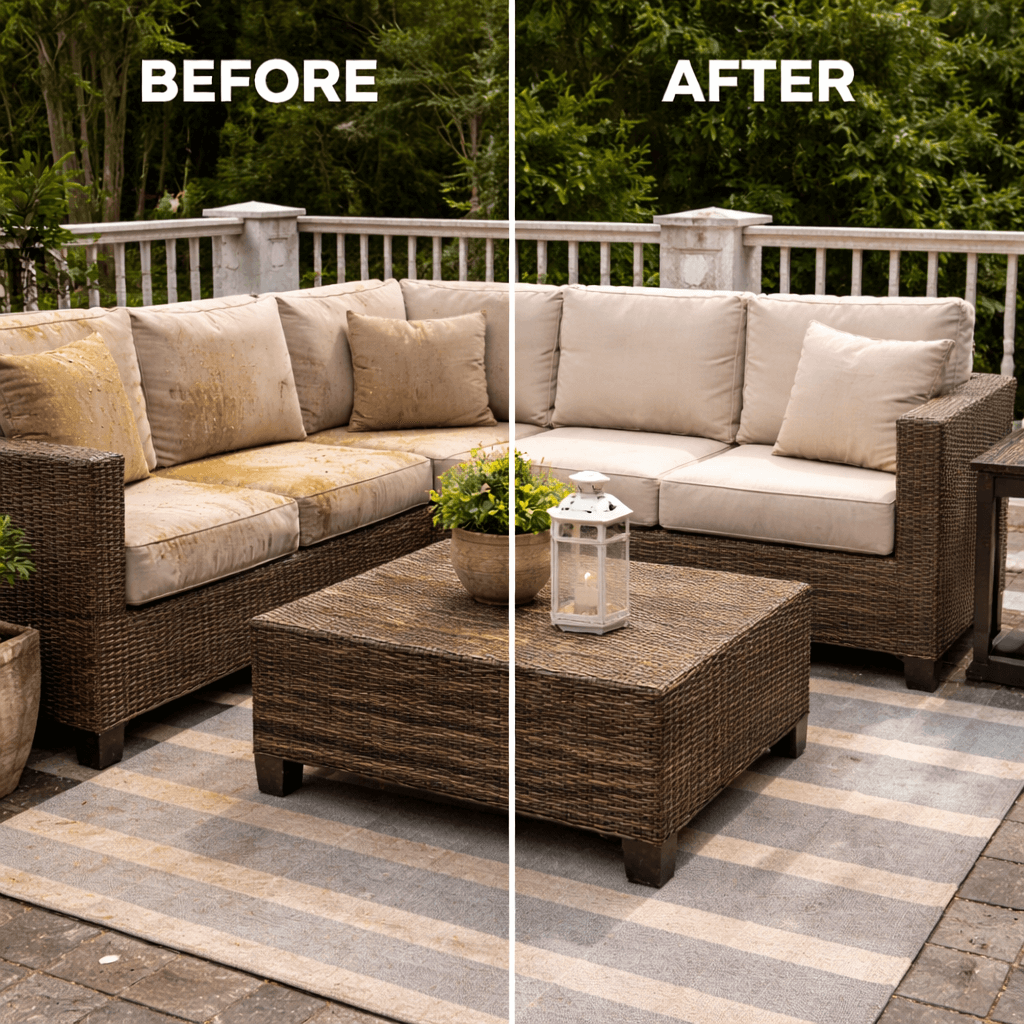 patio floor before-after cleaning with LWQ electric pressure washer