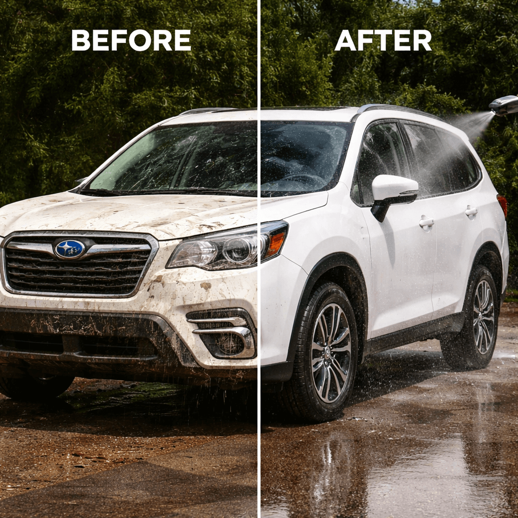 car exterior before-after cleaning with LWQ pressure washer