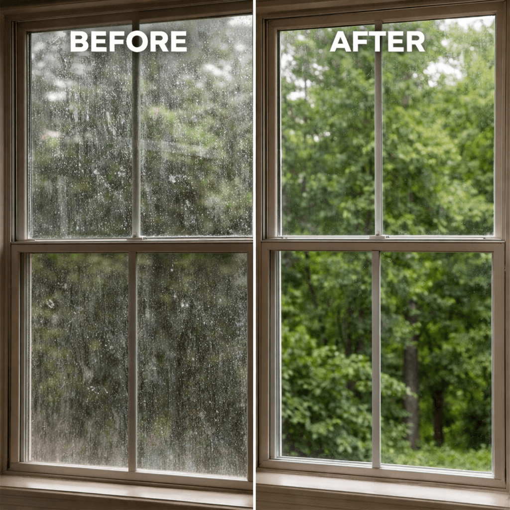 window glass before-after rinsing with LWQ pressure washer